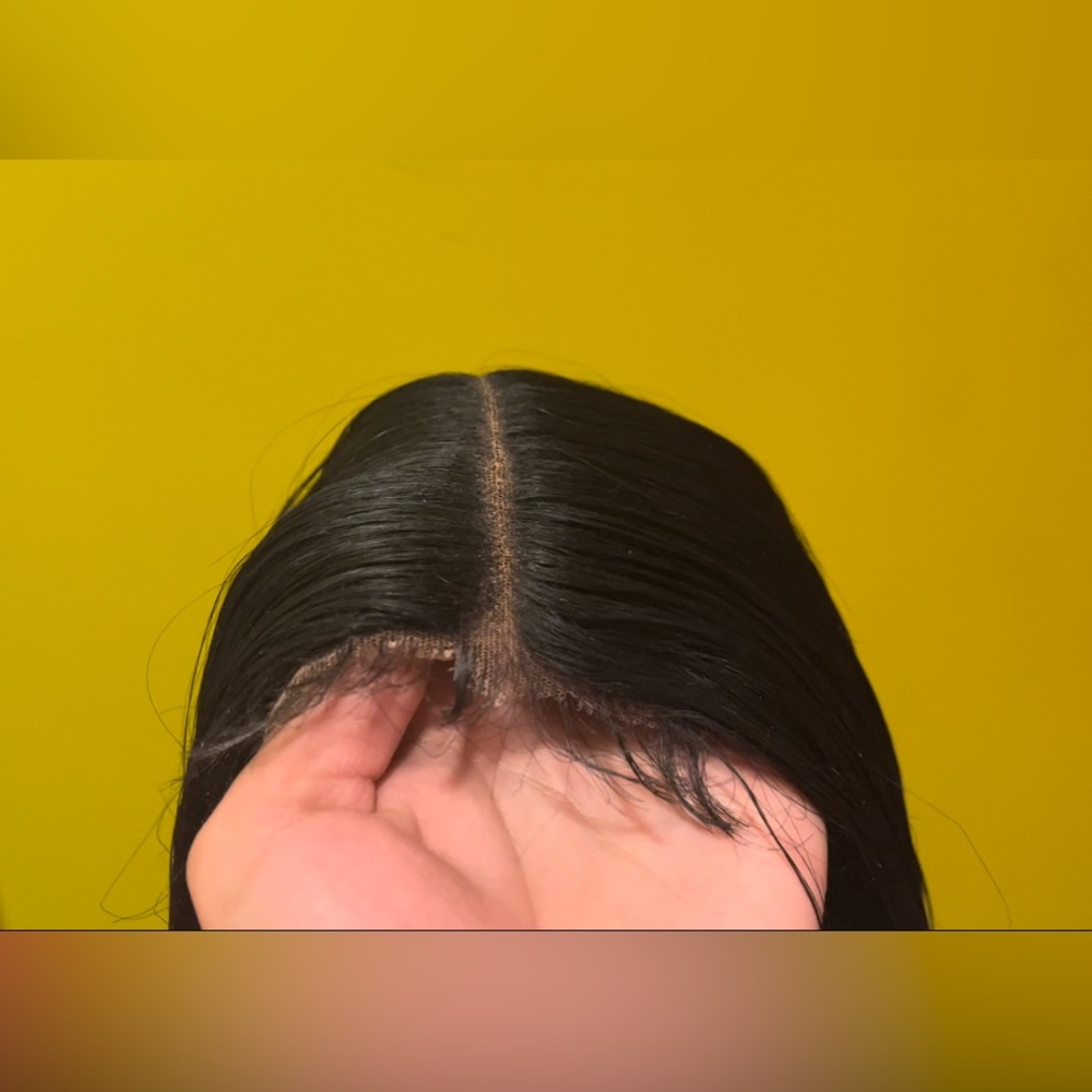 Synthetic HD lace wig with band in the back jet black 20 inches long
